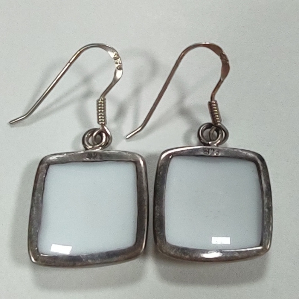 Vintage Ming Dynasty Pink Floral Porcelain Sterling Silver Fishhook Earrings - Picture 6 of 8